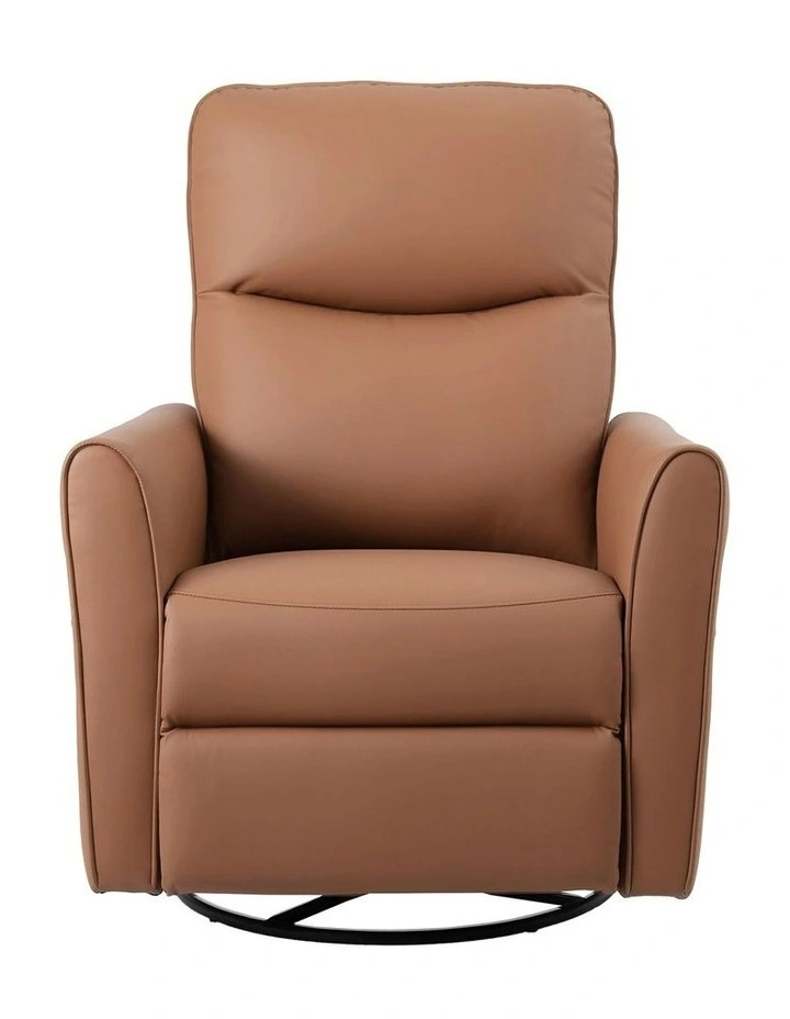 Leather Rocking Reclining Sofa with Charging Ports LED Swivel Recliner Chair in Brown image 2