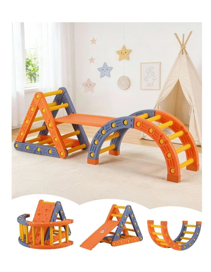 Climbing Frame Set With Slide Indoor Outdoor Toddler Toys Pikler Triangle Climber With Arch image 3