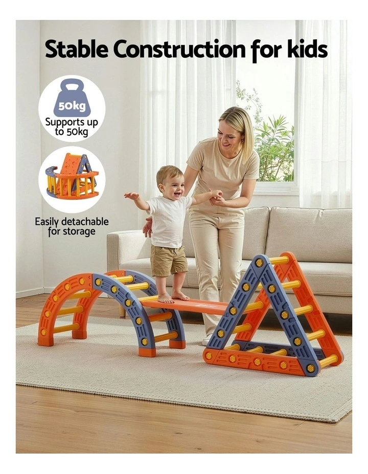 Climbing Frame Set With Slide Indoor Outdoor Toddler Toys Pikler Triangle Climber With Arch image 7