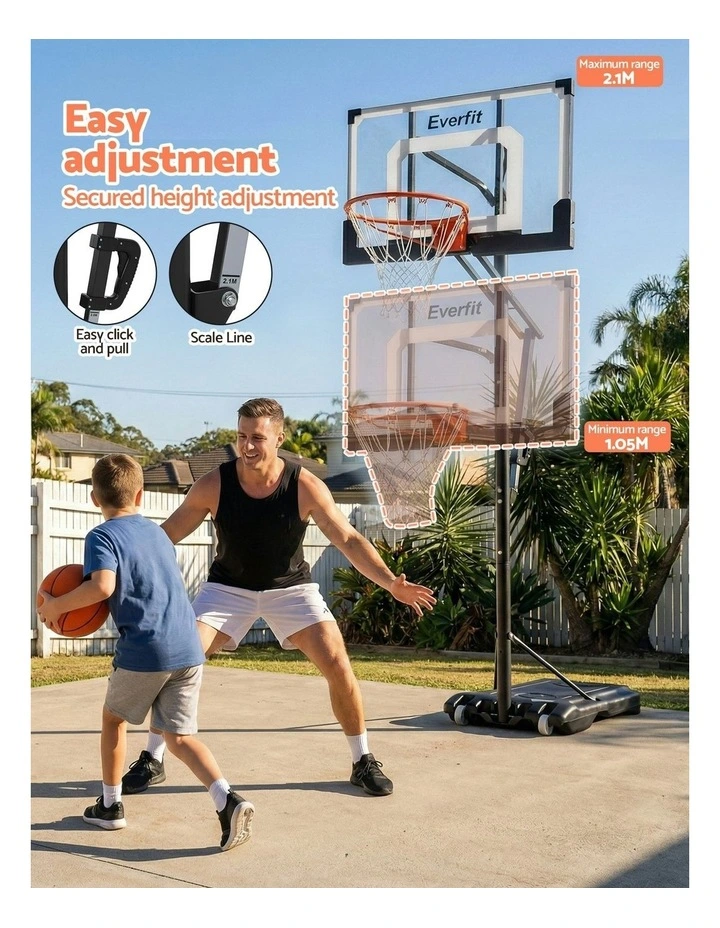 Everfit Portable Basketball Hoop Adjustable Pool Goal System Backyard 1.05M-2.1M image 5