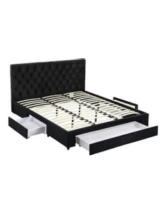 Charging Station USB Type-C Upholstered King Bed Frame Storage 3 Drawers in Black