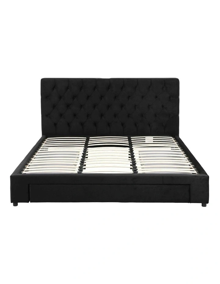 Charging Station USB Type-C Upholstered King Bed Frame Storage 3 Drawers in Black image 2