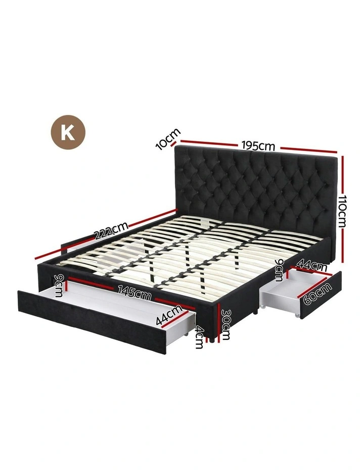 Charging Station USB Type-C Upholstered King Bed Frame Storage 3 Drawers in Black image 4