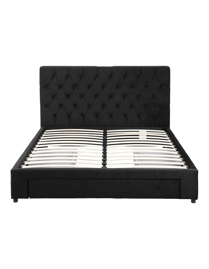 Charging Station Upholstered USB Type-C Queen Bed Frame Storage 3 Drawers in Black image 2