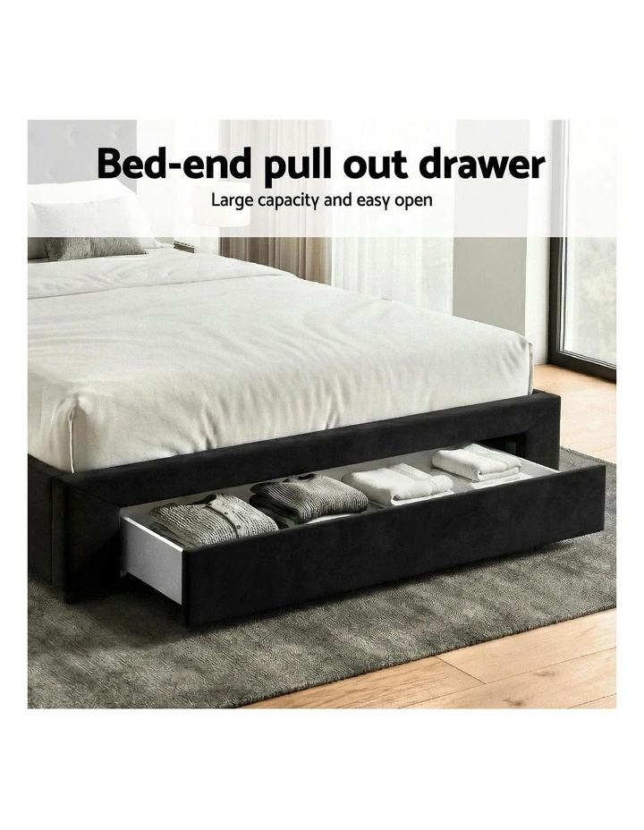 Charging Station Upholstered USB Type-C Queen Bed Frame Storage 3 Drawers in Black image 7