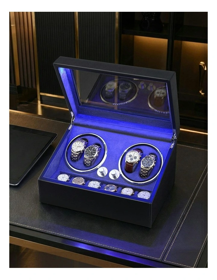 Automatic Watch Box Luxury Storage LED Watch Winder in Black image 3