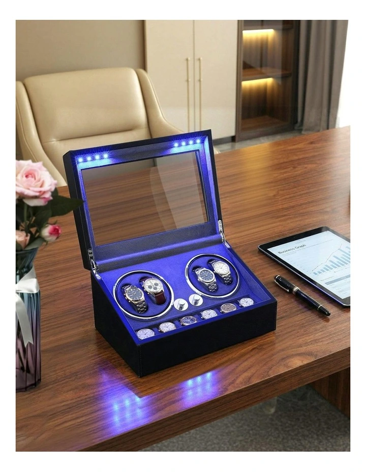 Automatic Watch Box Luxury Storage LED Watch Winder in Black image 7