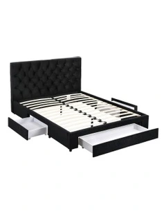 Upholstered USB Type-C Charging Station Double Bed Frame Storage 3 Drawers in Black