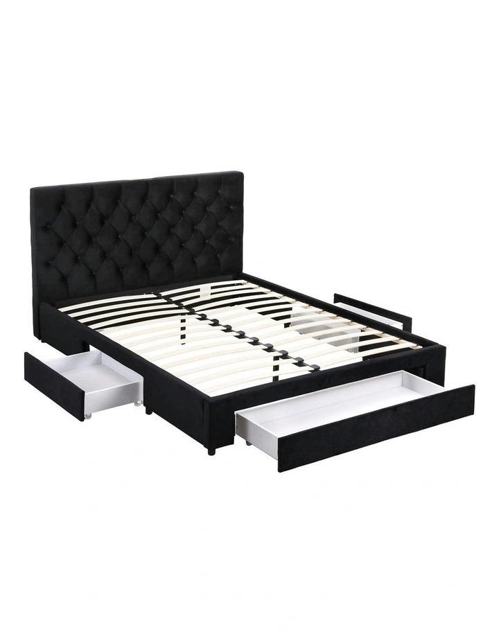 Upholstered USB Type-C Charging Station Double Bed Frame Storage 3 Drawers in Black image 1