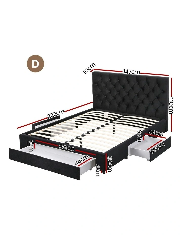 Upholstered USB Type-C Charging Station Double Bed Frame Storage 3 Drawers in Black image 4