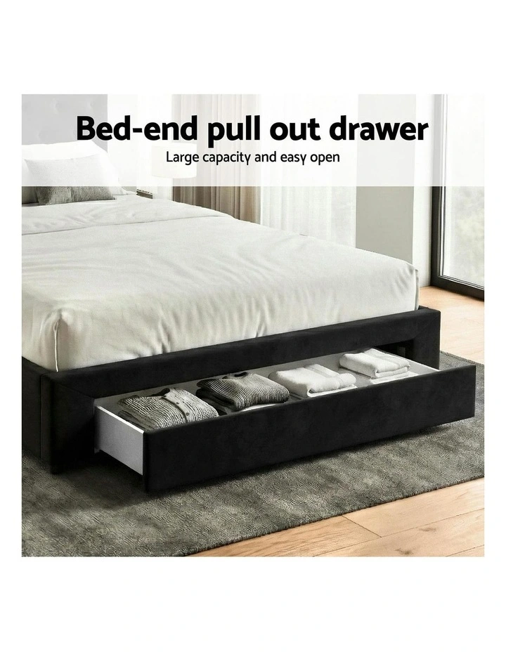Upholstered USB Type-C Charging Station Double Bed Frame Storage 3 Drawers in Black image 7