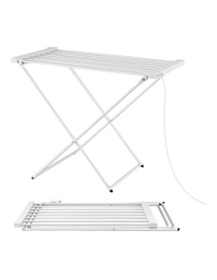 Electric Clothes Airer Foldable Drying Rack Heated Towel Rail 8 Bars in White