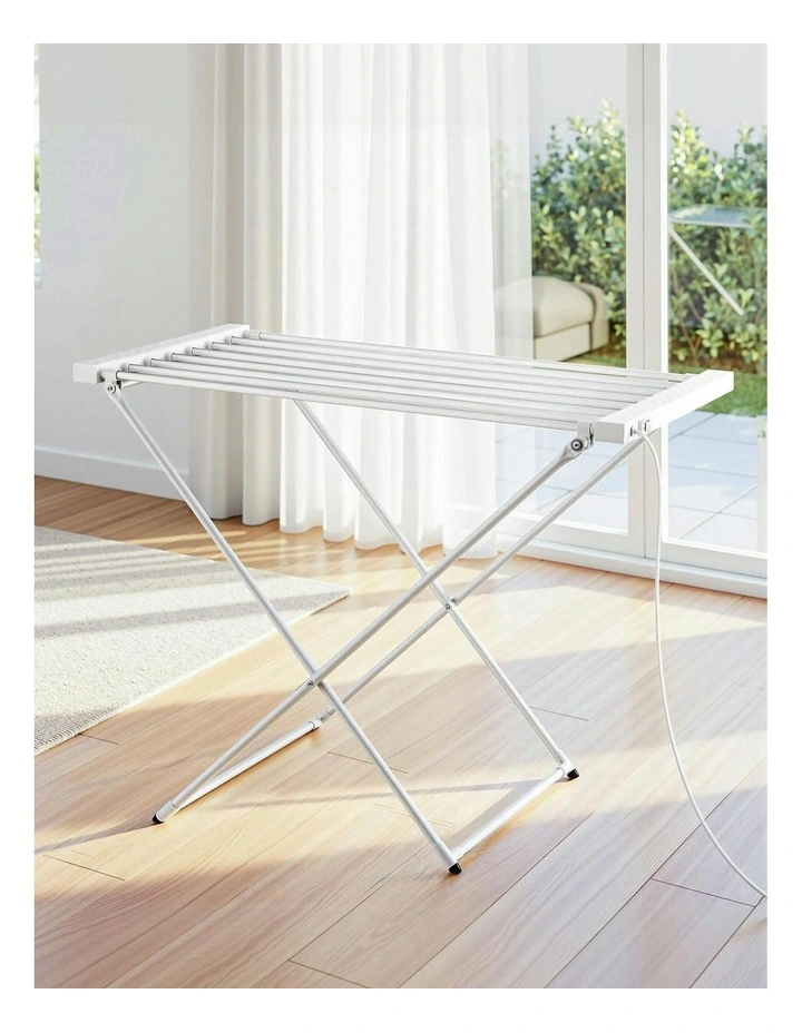 Electric Clothes Airer Foldable Drying Rack Heated Towel Rail 8 Bars in White image 3