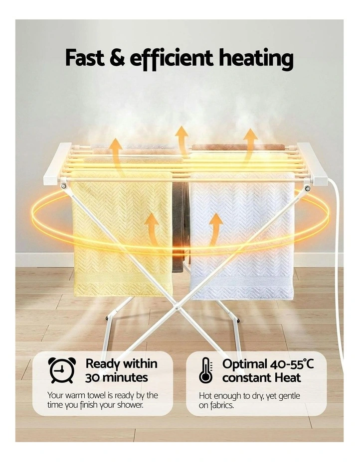 Electric Clothes Airer Foldable Drying Rack Heated Towel Rail 8 Bars in White image 5