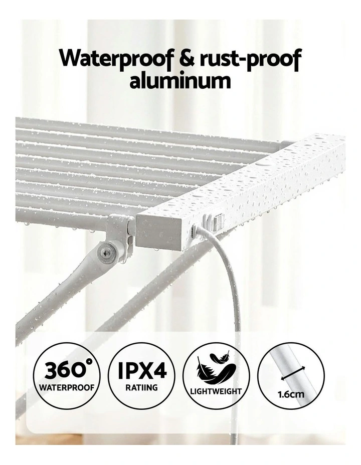 Electric Clothes Airer Foldable Drying Rack Heated Towel Rail 8 Bars in White image 6
