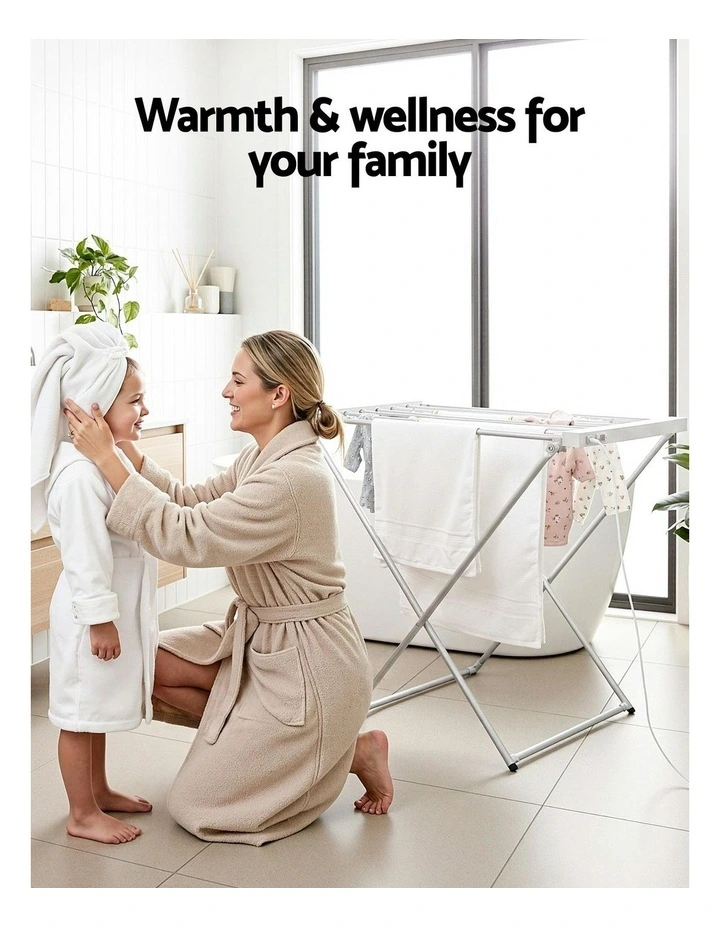 Electric Clothes Airer Foldable Drying Rack Heated Towel Rail 8 Bars in White image 7