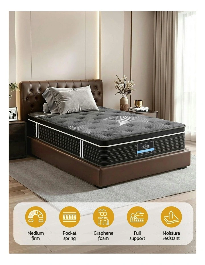 Mattress Graphene Memory Foam Medium Firm Euro Top Mattresses King Single 35cm in Black image 5