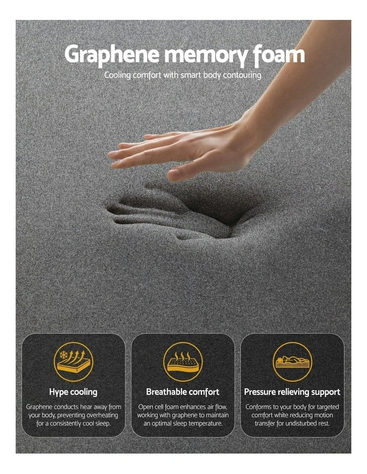 Mattress Graphene Memory Foam Medium Firm Euro Top Mattresses King Single 35cm in Black image 6