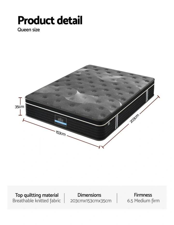 Mattress Graphene Memory Foam Medium Firm Euro Top Mattresses Queen 35cm in Grey image 4