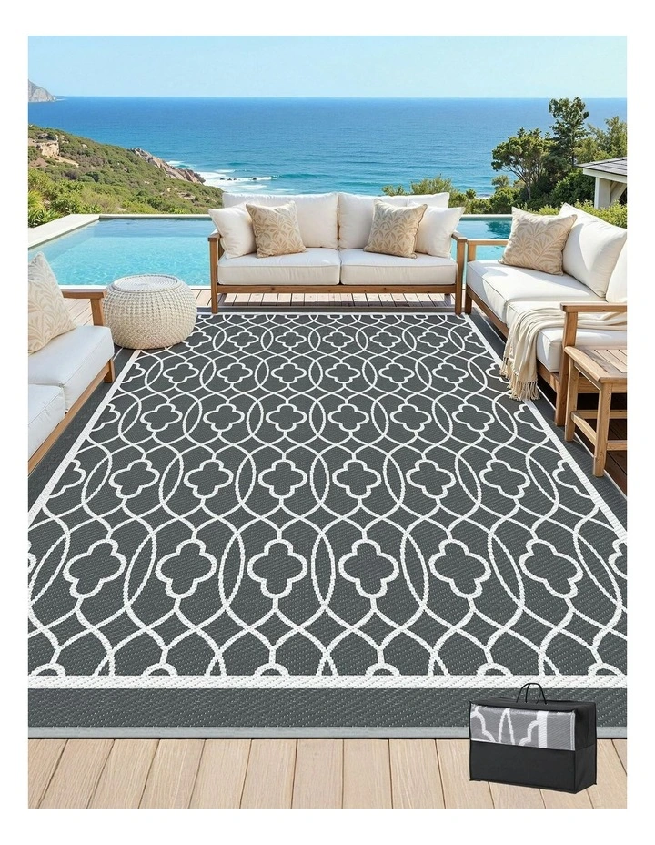 Large Carpet Reversible Area Mat Outdoor Rugs 274x366cm in Grey image 2