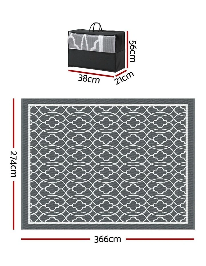 Large Carpet Reversible Area Mat Outdoor Rugs 274x366cm in Grey image 3