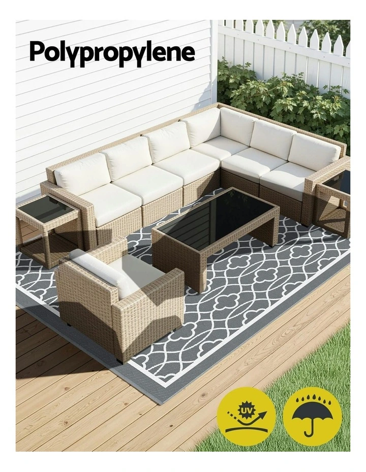 Large Carpet Reversible Area Mat Outdoor Rugs 274x366cm in Grey image 4
