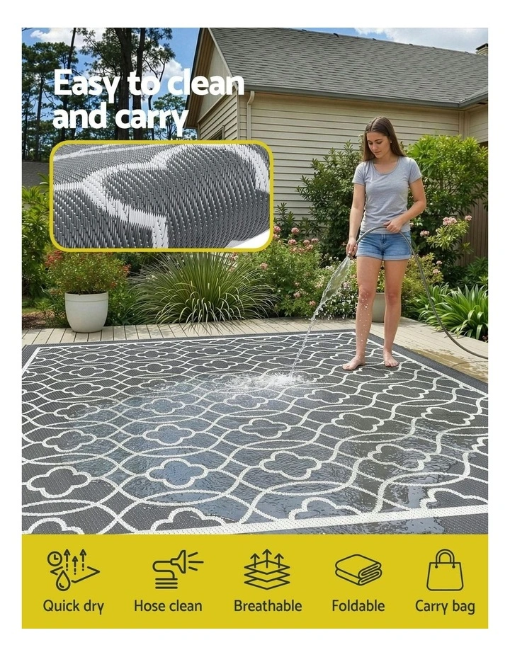 Large Carpet Reversible Area Mat Outdoor Rugs 274x366cm in Grey image 5