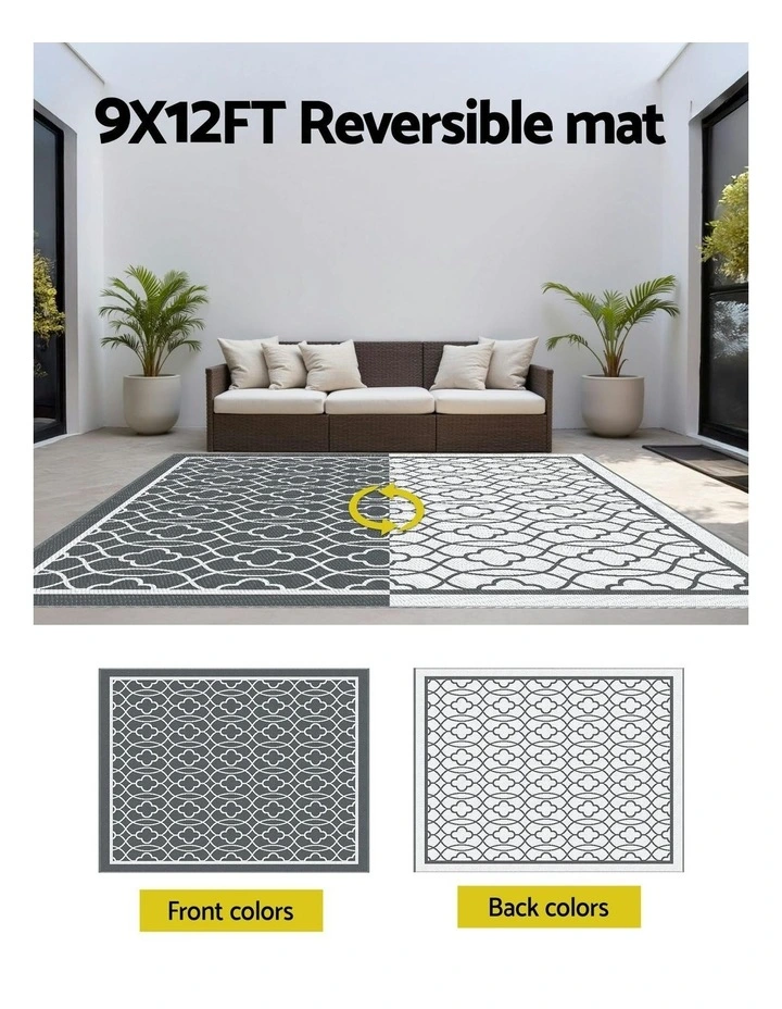 Large Carpet Reversible Area Mat Outdoor Rugs 274x366cm in Grey image 6