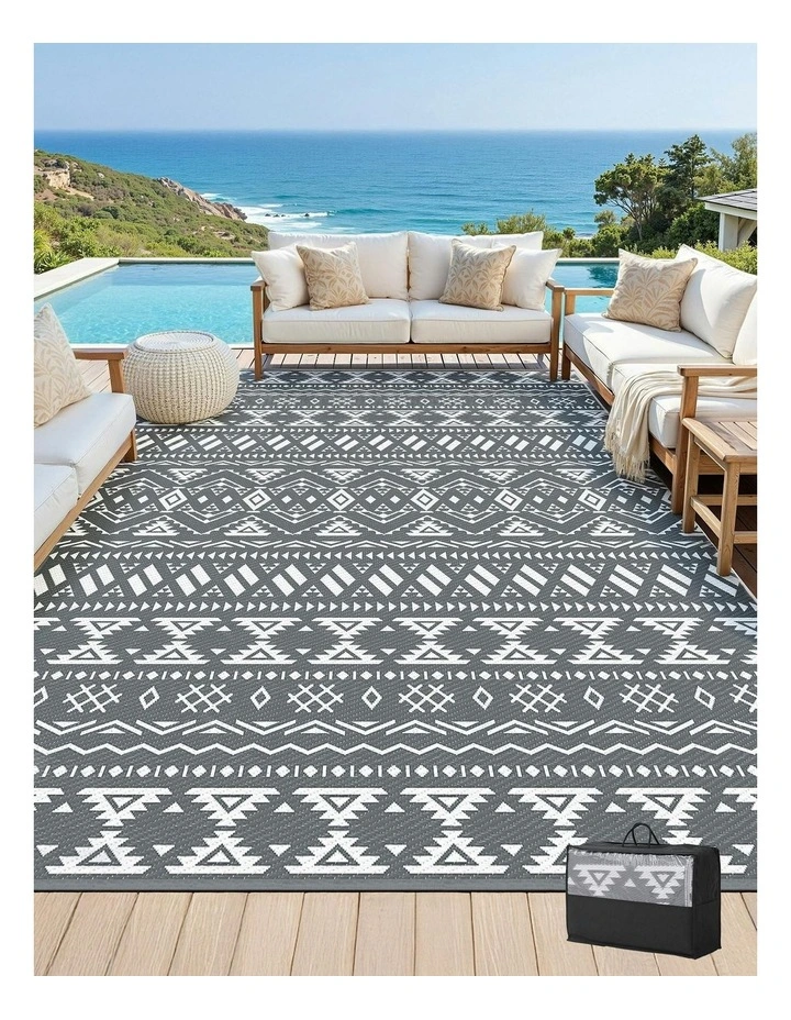 Large Carpet Reversible Area Mat Outdoor Rugs 274x366cm in Grey image 2