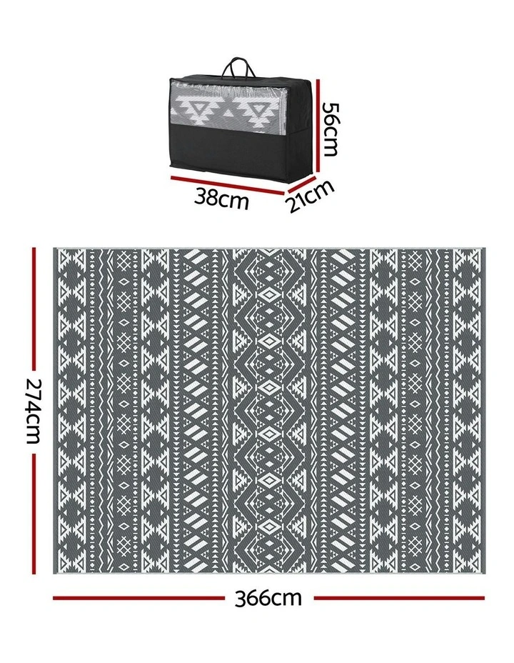 Large Carpet Reversible Area Mat Outdoor Rugs 274x366cm in Grey image 3
