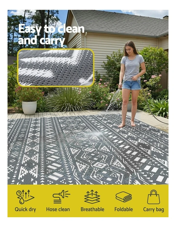 Large Carpet Reversible Area Mat Outdoor Rugs 274x366cm in Grey image 5