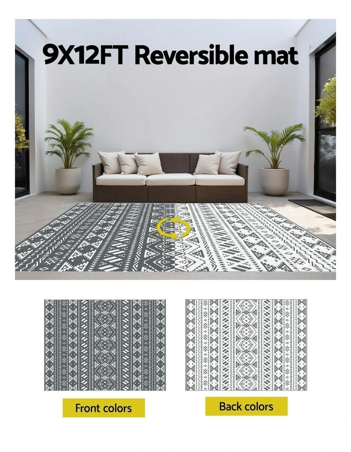 Large Carpet Reversible Area Mat Outdoor Rugs 274x366cm in Grey image 6