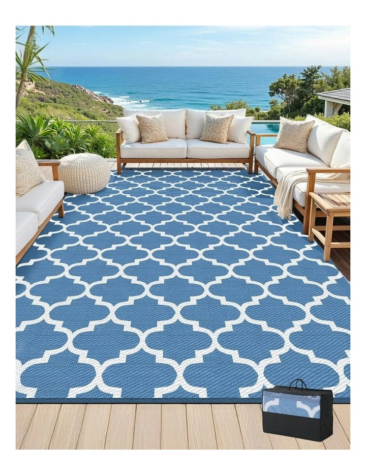 Large Carpet Reversible Area Mat Outdoor Rugs 274x366cm in Blue image 2