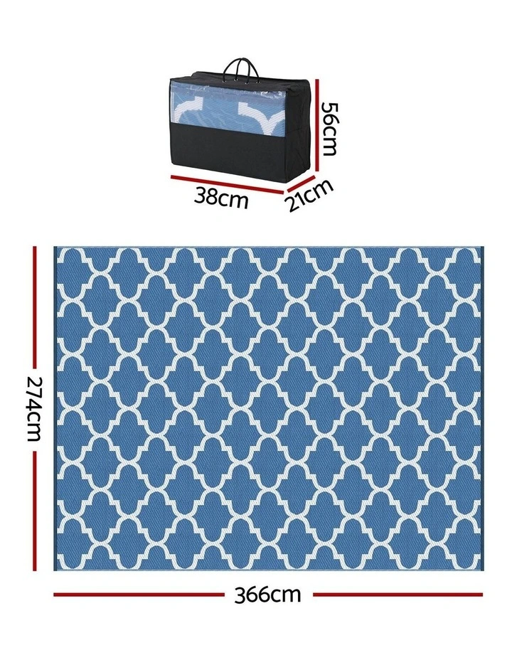 Large Carpet Reversible Area Mat Outdoor Rugs 274x366cm in Blue image 3