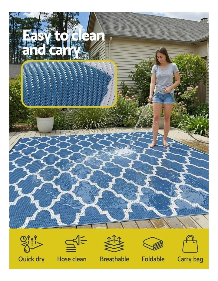 Large Carpet Reversible Area Mat Outdoor Rugs 274x366cm in Blue image 5