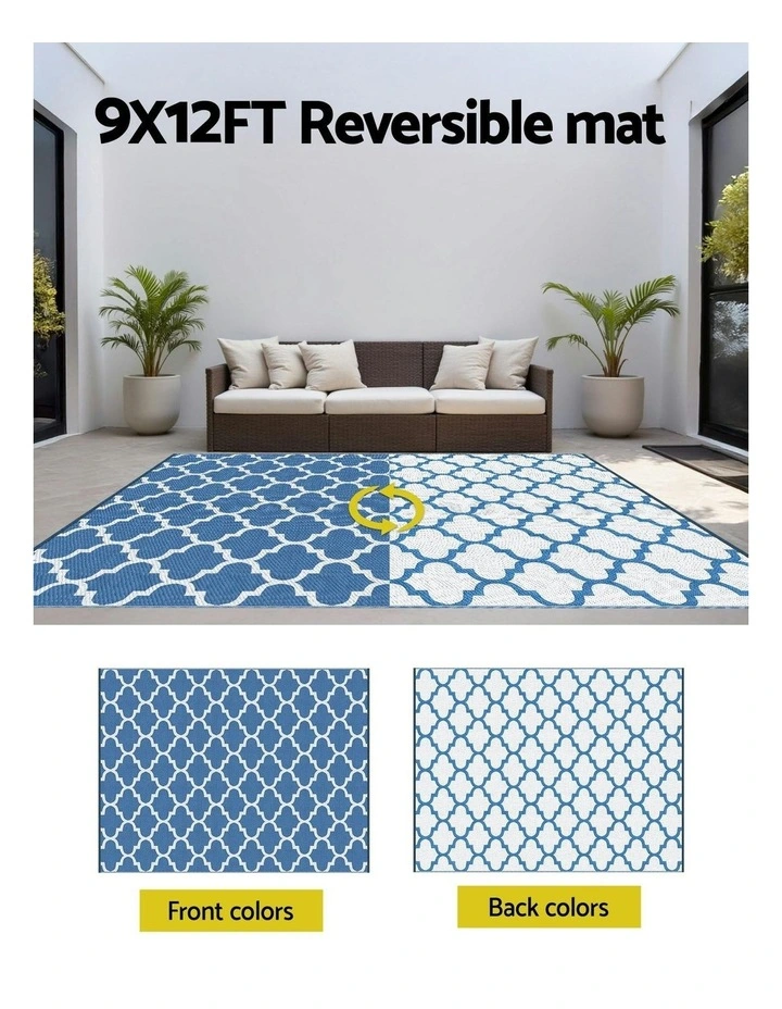 Large Carpet Reversible Area Mat Outdoor Rugs 274x366cm in Blue image 6