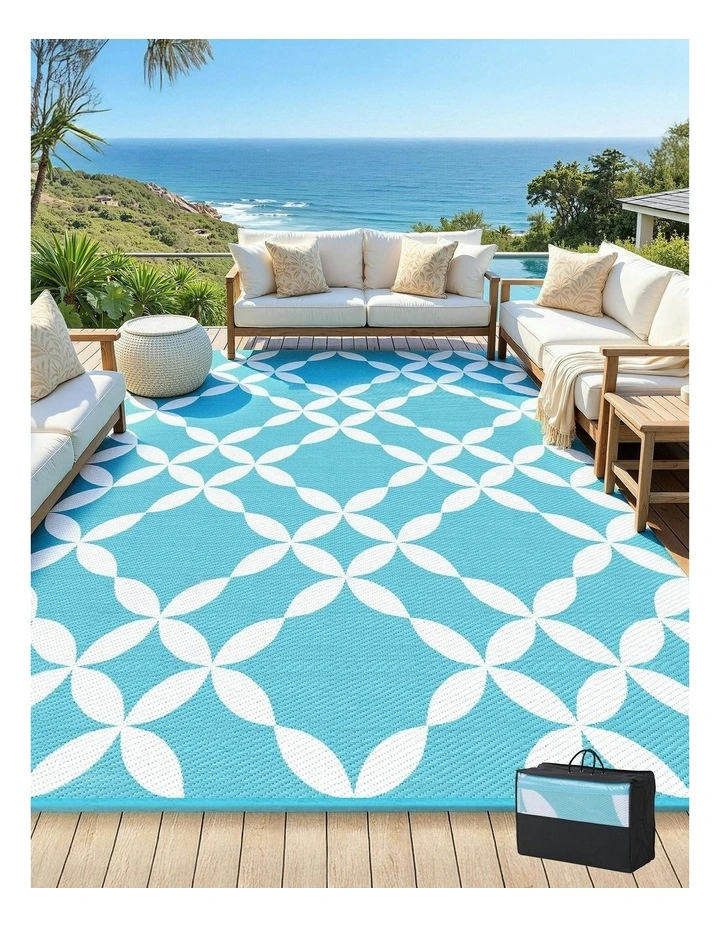 Large Carpet Reversible Area Mat PP Dual-Sided Patio Outdoor Rugs 274x366cm in Light Blue image 3