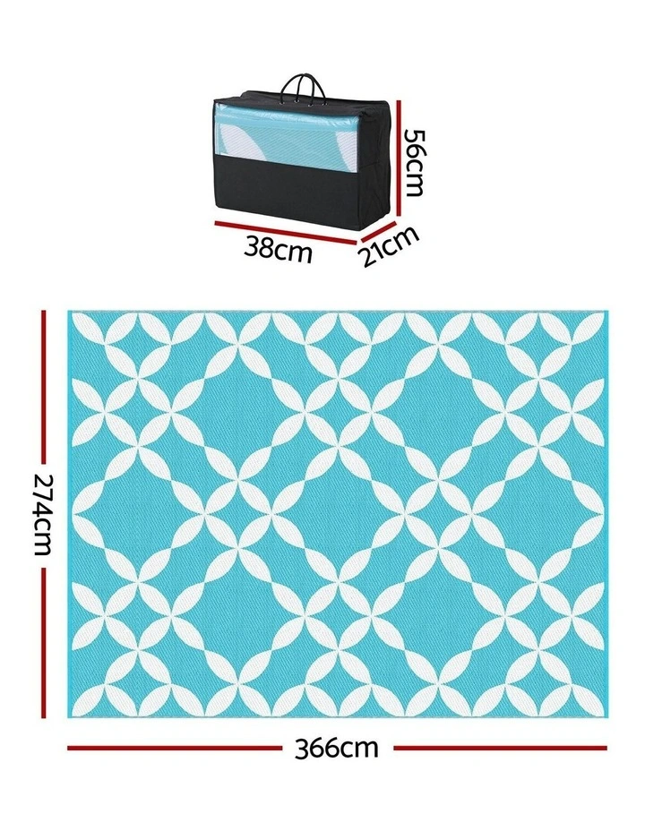 Large Carpet Reversible Area Mat PP Dual-Sided Patio Outdoor Rugs 274x366cm in Light Blue image 4