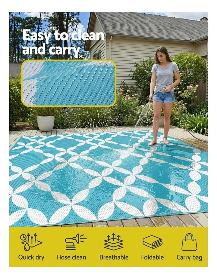 Large Carpet Reversible Area Mat PP Dual-Sided Patio Outdoor Rugs 274x366cm in Light Blue image 6