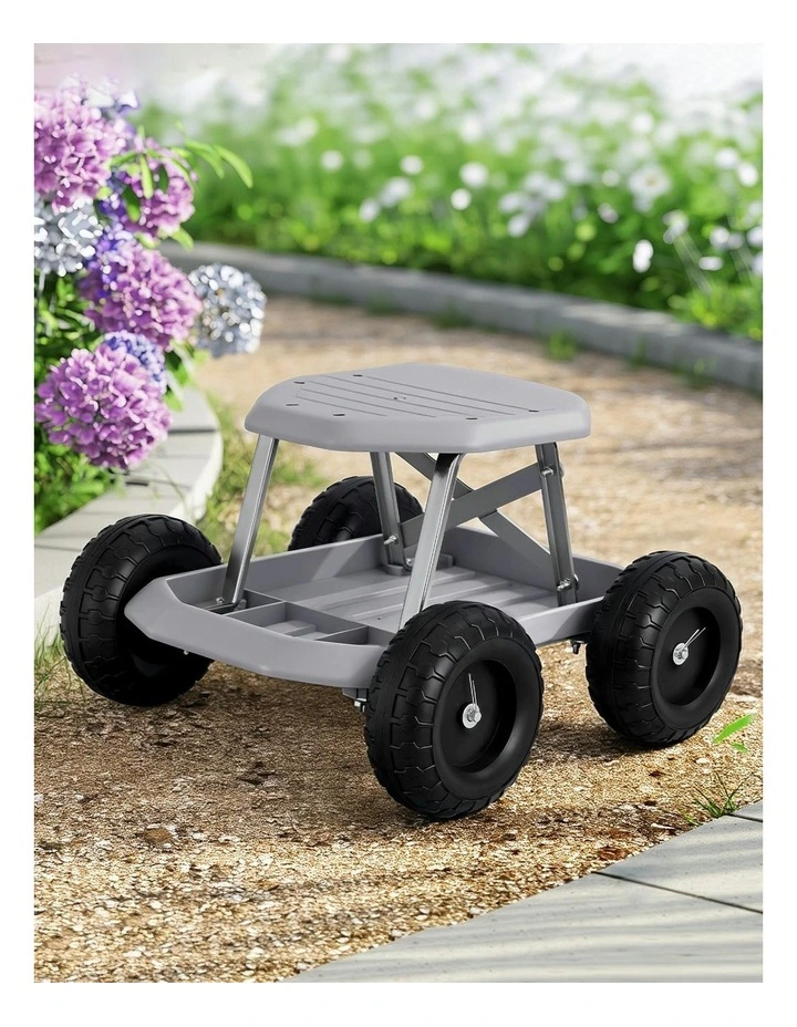 Garden Cart Seat Wheels Rolling Work Stool Tool Tray Heavy Duty 200kg image 3