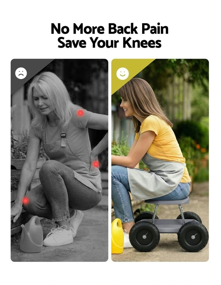 Garden Cart Seat Wheels Rolling Work Stool Tool Tray Heavy Duty 200kg image 7