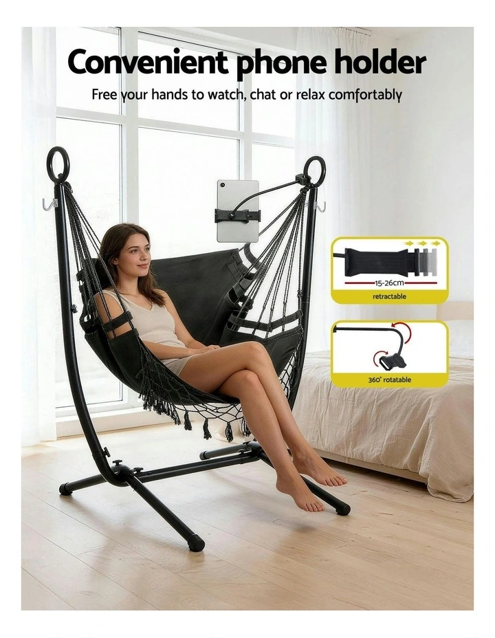Hammock Chair Stand Iron Frame with Phone Holder in Black image 7
