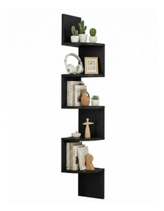 Corner Floating Wall Shelf Bookshelf 5-Tier in Black