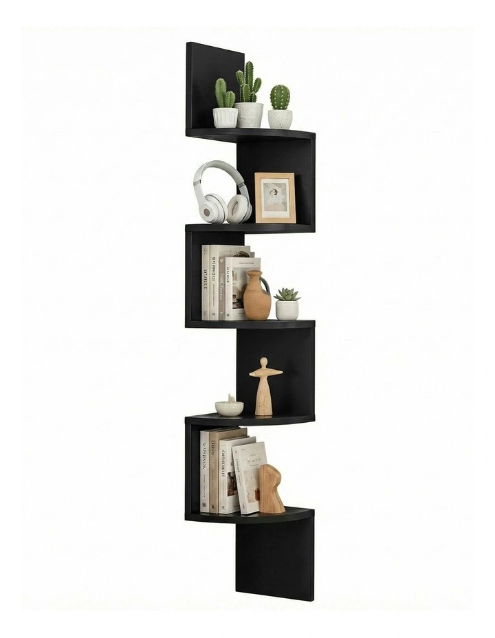 Corner Floating Wall Shelf Bookshelf 5-Tier in Black image 1