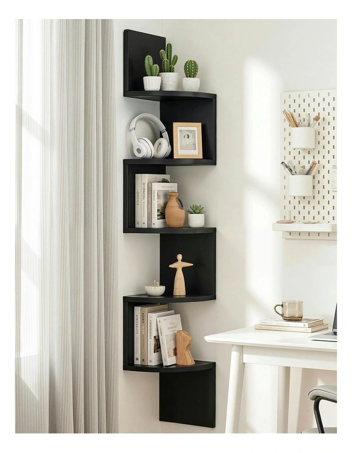 Corner Floating Wall Shelf Bookshelf 5-Tier in Black image 3