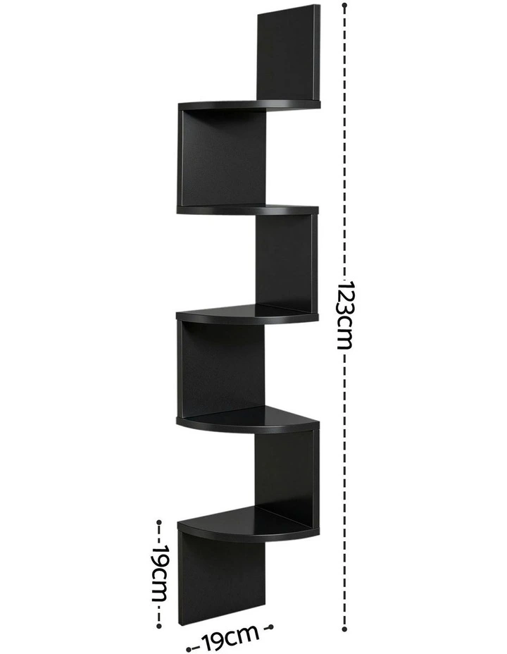 Corner Floating Wall Shelf Bookshelf 5-Tier in Black image 4
