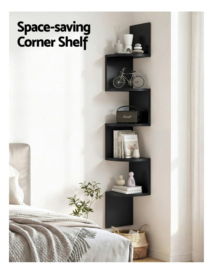 Corner Floating Wall Shelf Bookshelf 5-Tier in Black image 5