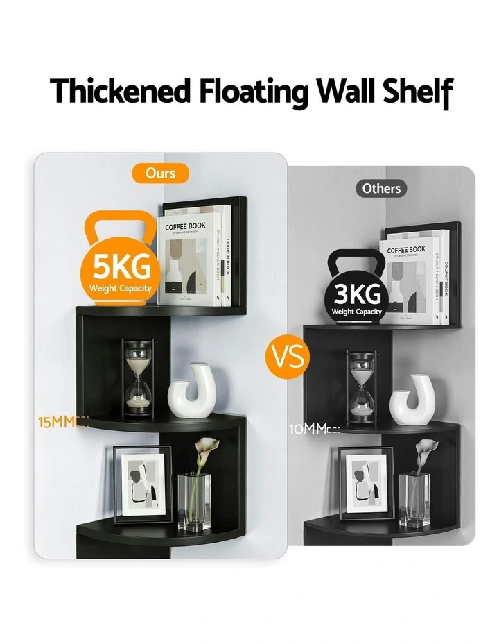 Corner Floating Wall Shelf Bookshelf 5-Tier in Black image 6
