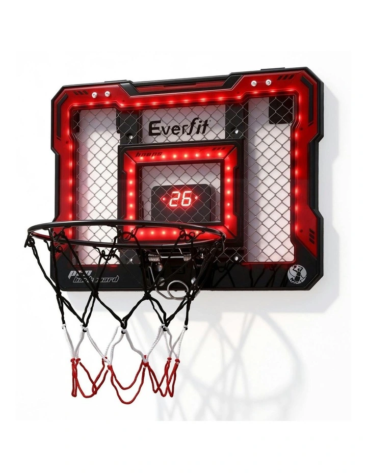 Mini Basketball Hoop Over Door Indoor LED Scoreboard Set 40x30cm in Red image 1