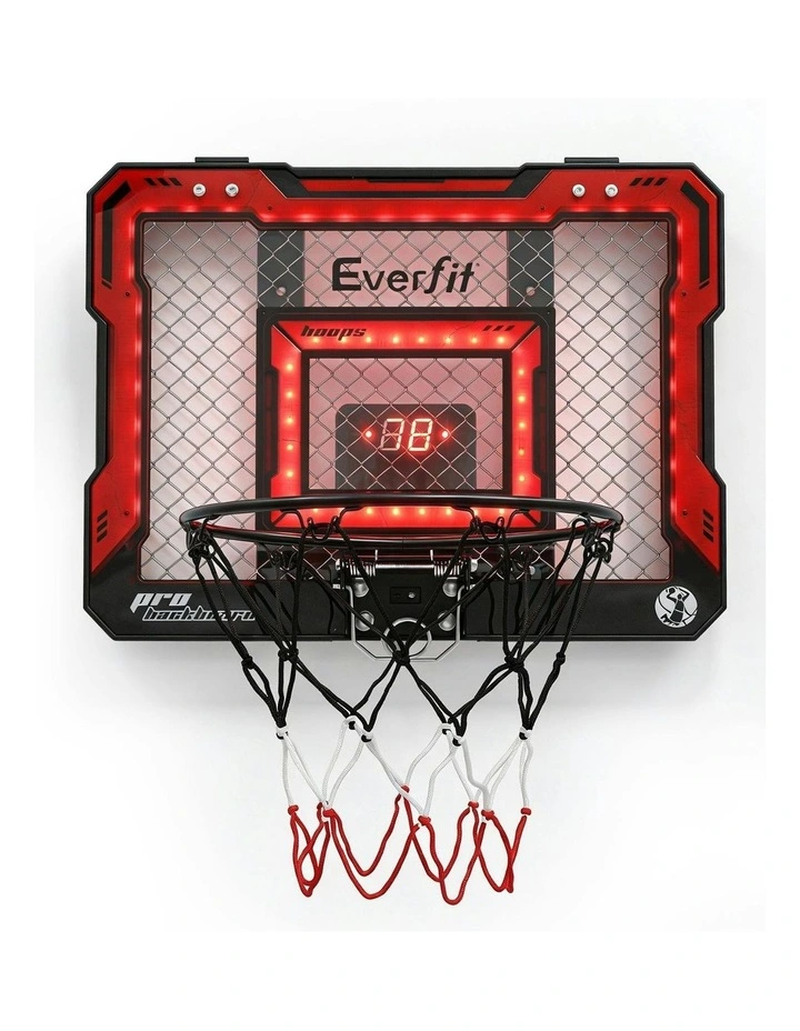 Mini Basketball Hoop Over Door Indoor LED Scoreboard Set 40x30cm in Red image 2